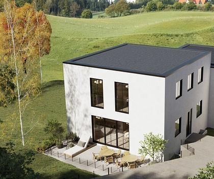 693 m² Hanggrundstück mit Baugenehmigung für Doppelhaus – 4 Stellplätze + Privatstraße