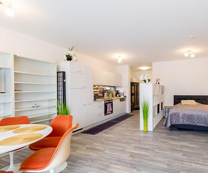 Möbliertes und barrierefreies 1-Zi.-Appartement mit Balkon + Stellplatz