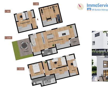 Stadthaus mit ca. 127,54 m² auf 4 Etagen mit seperatem Eingang, Terrasse, Dachgarten und Loggia.