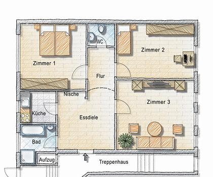 Wohnen in St. Johannis ...
3- Zimmer- Wohnung mit Garage